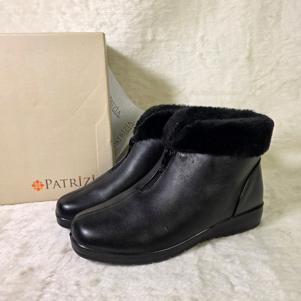 Patrizia Spring Step Ankle Boots Black Zip Front Leather Light Women 8.5 NEW